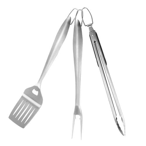 WEKADRIN BBQ Grillbesteck Teiliges aus Edelstahl Ergonomische Griffe Rostfrei Leicht und Langlebig Multifunktionale Grillgabel Zange und Schaufel für Outdoor Grillen und Camping von WEKADRIN