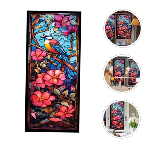 WEKADRIN Bunte Statische Fensterfolie mit Vogel Blumenmotiv Selbsthaftend Blickdicht UV Schutz Wiederentfernbar für Badezimmer Büro und Wohnräume Einfache Anwendung ohne Rückstände von WEKADRIN