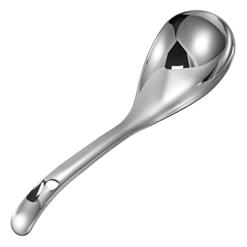WEKADRIN Edelstahl Reislöffel Küchenutensil Vielseitiger Reisschöpflöffel zum Servieren von Reis Brei und Suppe mit Aufhängeloch für Haushaltsküche von WEKADRIN