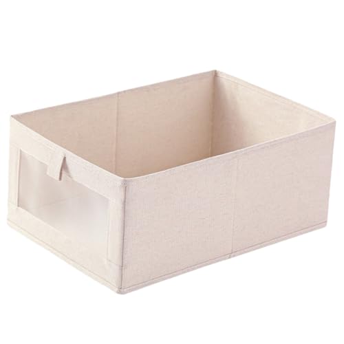 WEKADRIN Faltbarer Aufbewahrungskorb aus Baumwoll leinen mit Transparentem Fenster Platzsparender Kleiderschrank Organizer Große Kapazität für Kleidung und Haushaltswaren Stabile von WEKADRIN