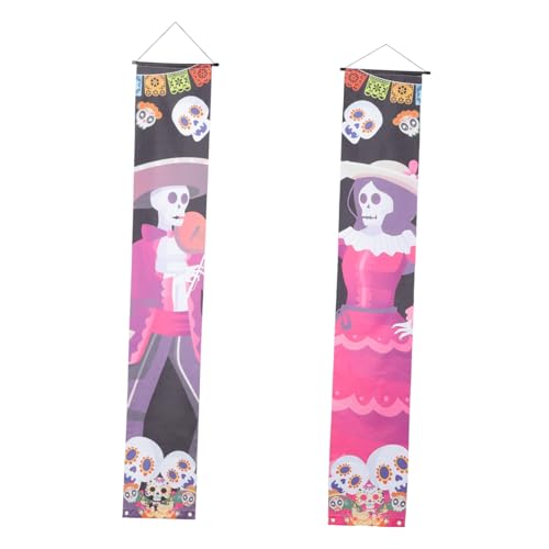 WEKADRIN Halloween Türbanner Day Of The Dead Deko Gruselige Türvorhänge mit Totenkopf Design Halloween Veranda Schild Einfache Anbringung für Familie und Freunde von WEKADRIN