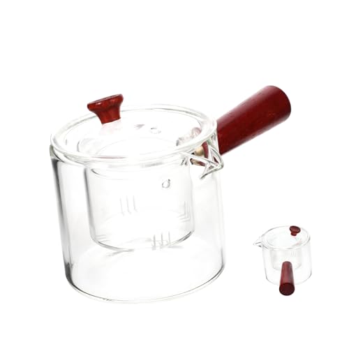 WEKADRIN Hitzebeständiger Glas teekessel mit Holzgriff Transparenter Teebereiter für Losen Tee und Teebeutel Praktischer Haushaltsteekessel mit Komfortablem Anti verbrennungsgriff Leicht von WEKADRIN