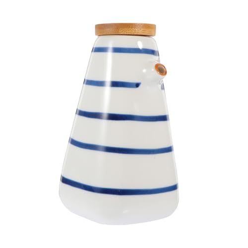 WEKADRIN Japanische Keramik Essigflasche mit Bambusdeckel Stilvolle Gewürzflasche für Öl und Sauce Langlebiger Küchenspender für Sauberes Tischset Feine Verarbeitung Japanisches Design von WEKADRIN