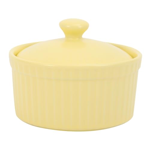 WEKADRIN Keramik Backform mit Deckel Gelbe Dessert Schale aus Hochwertiger Keramik Ofenfest Robust Wasser und Rostfrei für Pudding Eiergerichte und Aufläufe Ergonomisch für Bequeme von WEKADRIN