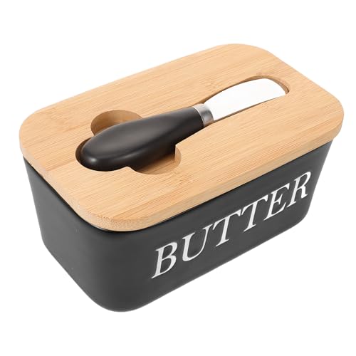 WEKADRIN Keramik Butterdose mit Deckel und Edelstahlmesser Rechteckige Butterdose für Butter Käse und Snacks Langlebig Leicht zu Reinigen Multifunktional für Haushalt und Restaurant von WEKADRIN