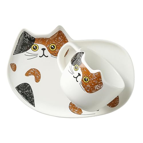 WEKADRIN Keramik Tassen mit Katzenmotiv Inklusive Untertasse Stilvoller Wasser Kaffeebecher Hitzebeständig Rutschfest für Zuhause Büro und Cafés Geschenk für Katzenliebhaber von WEKADRIN