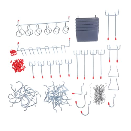 WEKADRIN Pegboard Haken Metall Werkstatt Organizer mit Langen Doppel Einzelhaken und Kunststoff Aufbewahrungsbox Verstellbare Wandhalter für Garage Werkstatt und Keller zur Platzsparenden von WEKADRIN