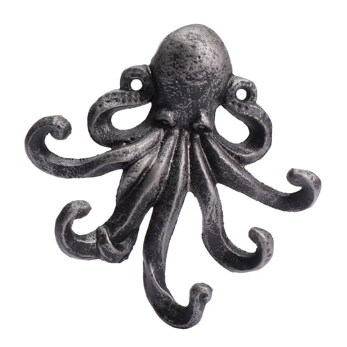 WEKADRIN Retro Gusseisen Wandhaken Silber Octopus Schlüsselhalter Tierförmiger Dekorativer Haken Für Badezimmer Küche Flur Wohnzimmer von WEKADRIN