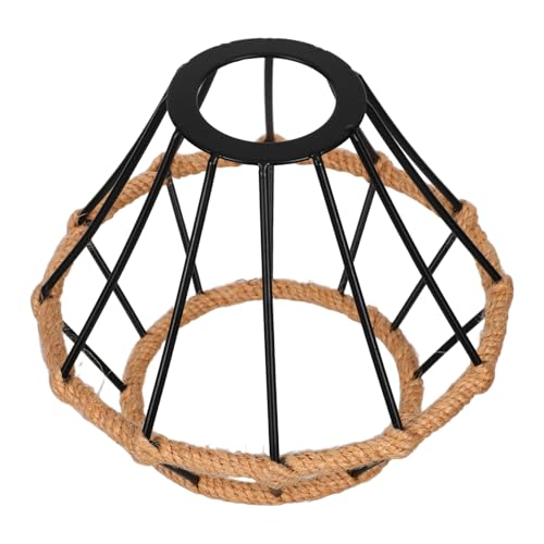 WEKADRIN Rustikaler Handgewebter Lampenschirm aus Baumwollseil Vintage Metall Kunst Pendelleuchte Lampenschirm Ersatz für Schlafzimmer Wohnzimmer Essbereich Schwarz von WEKADRIN