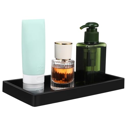 WEKADRIN Silikon Badezimmer Organizer Tablett Rechteckig Schwarz Multifunktionales Toiletten und Handtuchhalter Badablage für Kosmetik Schmuck und Waschtisch Deko von WEKADRIN
