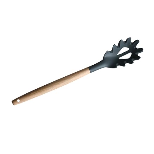 WEKADRIN Spaghettilöffel mit Holzgriff Hitzebeständiger Silikon Pasta Server Ergonomisch Geformt Vielseitig für Nudeln und Pasta Rutschfest Leicht zu Reinigen Küchenutensil für Alltag von WEKADRIN