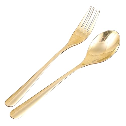 WEKADRIN Teiliges Besteckset aus Gelb Goldfarbenem Messing Langstielig Bestehend aus Löffel und Gabel Robust und Rostfrei Geeignet für Haushalt Restaurant und Western Desserts Modernes von WEKADRIN