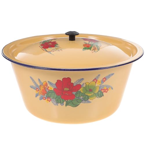 WEKADRIN Vintage Emaille Schüssel mit Deckel Retro Küchenzubehör Chinesischer Stil Aufbewahrungsbecken Robustes Haushalts emaille Waschbecken Leicht zu Reinigen und Vielseitig Einsetzbar von WEKADRIN