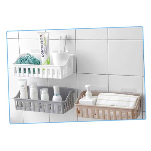 WEKADRIN Wandmontierter Punch Badezimmer und Küchen Organizer Cremeweißer Aufbewahrungskorb Platzsparendes Duschregal für Toilettenutensilien und Gewürzflaschen von WEKADRIN