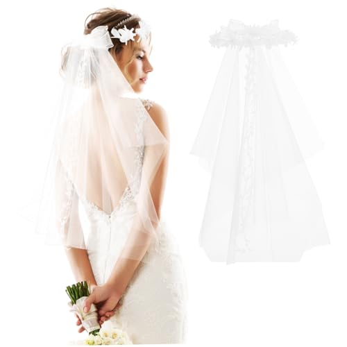 WEKADRIN Weißer Braut Blumenkranz mit Schleier Leichter Haarschmuck mit Floralen Akzenten Vielseitiges Kopfband für Hochzeit Feier Festival und Festliche Anlässe von WEKADRIN