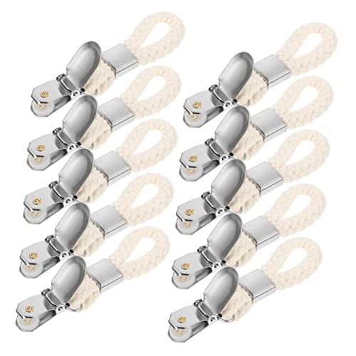 WEKAMOS 10 Stück Handtuch Clips aus Baumwolle mit Baumwollseil Hängemöglichkeit für Bad und Küche Rostfreie Metall Clips für Handtücher und Geschirrtücher von WEKAMOS