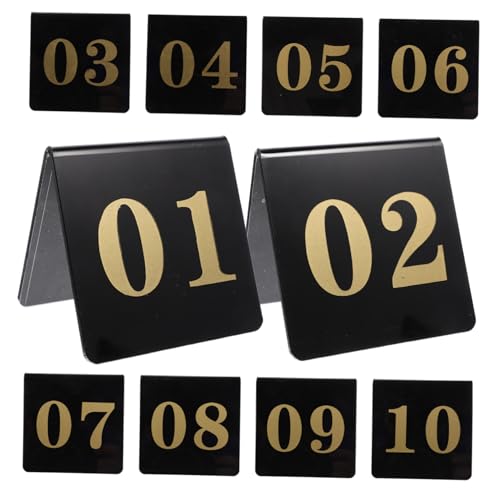 WEKAMOS 10 Stück Teiliges Tischnummern Förmig Doppelseitig Bedruckt Schwarz Goldene Zahlen für Hochzeit Restaurant Bankett Geburtstag Feier Sitzplatzkarten von WEKAMOS