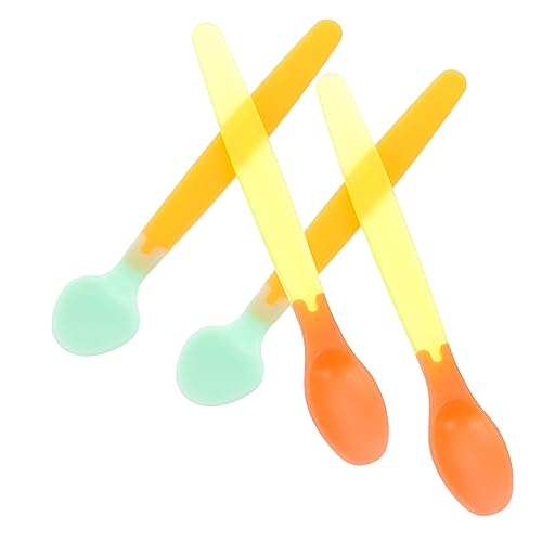 WEKAMOS 2 Sätze Silikon Lernlöffel für Kleinkinder Teiliges mit Temperaturwechselnden Löffeln Bunten Farben für Babyernährung und Blw Rutschfest und Handlich von WEKAMOS