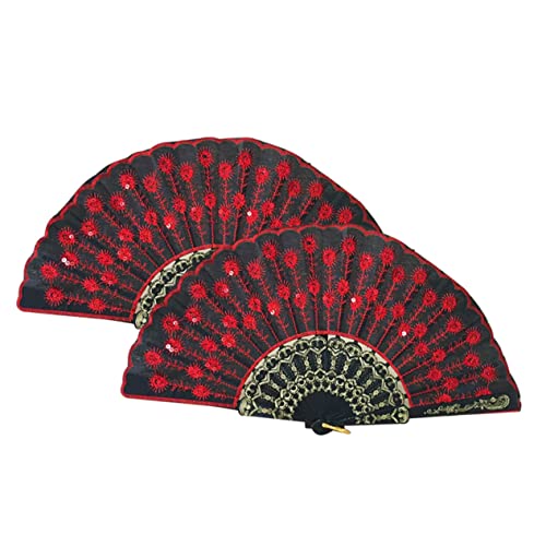 WEKAMOS 2 Stück Handfächer im Vintage Stil Faltbare Dekofächer mit Stickerei für Tanz Hochzeiten und Bühnenaufführungen Leicht und Tragbar Rot mit Glitzer WEKAMOS 2 Stück Handfächer im Vintage Stil Faltbare Dekofächer mit Stickerei für Tanz Hochzeiten und Bühnenaufführungen Leicht und Tragbar Rot mit Glitzer von WEKAMOS