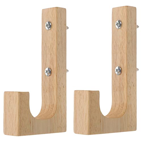 WEKAMOS 2 Stück J Förmige Holz Kleiderhaken Wandhaken Stabil zum Aufhängen von Jacken Hüten Schals für Schlafzimmer Bad Flur Garderobe Minimalistische Holzaufhängung von WEKAMOS