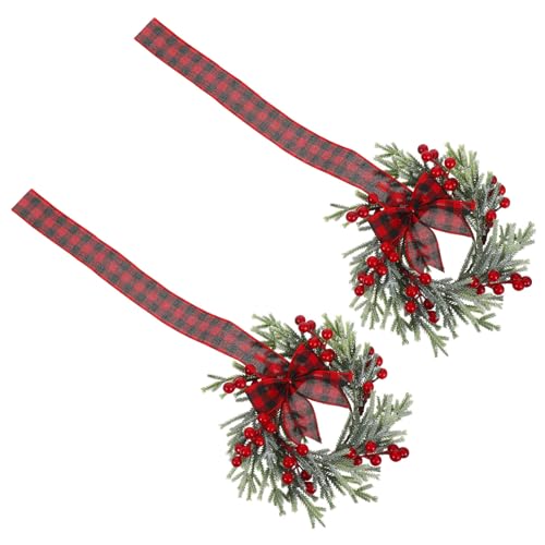 WEKAMOS 2 Stück Kleine Weihnachtskränze Hängende Fensterkränze mit Roten Beeren Rustikaler Landhausstil Vielseitige Deko für Türen Küchen Schrankdeko Festlicher Indoor-schmuck von WEKAMOS
