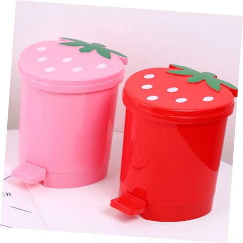 WEKAMOS 2 Stück Mini Müllbehälter Erdbeerform Desktop Mülleimer Süßer Papierkorb für Büro Wohnzimmer Küche Robust Leicht zu Reinigen Dekorativ von WEKAMOS