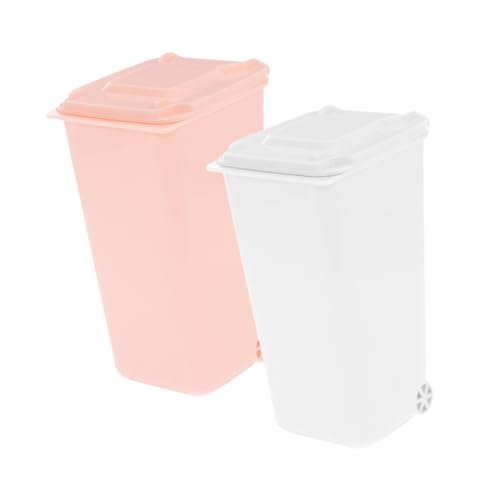 WEKAMOS 2 Stück Mini Tischmülleimer mit Deckel Kompakter Desktop Abfalleimer aus Robustem Geruchsdicht Vielseitig Einsetzbar als Müll und Stiftehalter für Büro Schlafzimmer Küche von WEKAMOS