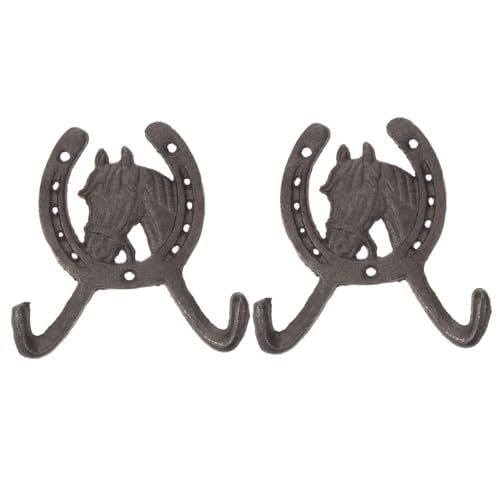 WEKAMOS 2 Stück Vintage Wandhaken aus Gusseisen Dekorativer Kleiderhaken in Form eines klassischen Bügels Schwarzer Rustikaler Garderobenhaken für Schlüssel Mäntel Hüte Stilvolle von WEKAMOS