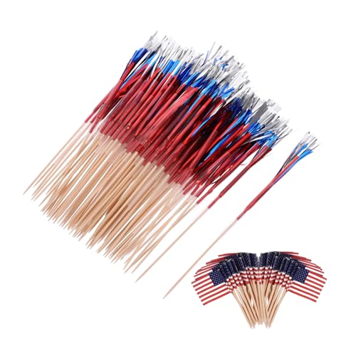 WEKAMOS 200 Stück Patriotische Cocktail Spieße Holzspieße mit Us Flagge Dekoration für Obst Snacks Kuchen und Partys von WEKAMOS
