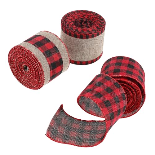 WEKAMOS 3 Rollen Weihnachts Burlap Band Breit Yards pro Kariertes Schleifenband Robust Flexibel für DIY Basteln Rustikales Buffalo Plaid Design in Rot Schwarz für Festliche Dekorationen WEKAMOS 3 Rollen Weihnachts Burlap Band Breit Yards pro Kariertes Schleifenband Robust Flexibel für DIY Basteln Rustikales Buffalo Plaid Design in Rot Schwarz für Festliche Dekorationen von WEKAMOS
