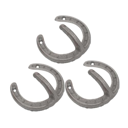 WEKAMOS 3 Stück Gusseisen Wandhaken im Bügel Design Robuste Vintage Garderobenhaken Platzsparend Kratzfrei Vielseitig für Jacken Schlüssel Hüte Handtücher Praktische Wandbefestigung von WEKAMOS