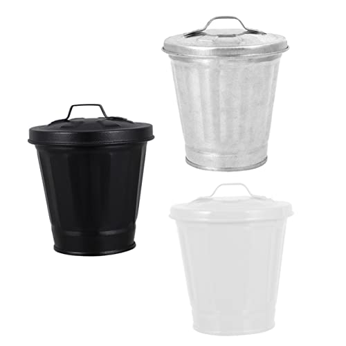 WEKAMOS 3 Stück Mini Mülleimer Blumenpot mit Deckel Teiliges für Schreibtisch und Zuhause Kreativer Abfallbehälter und Naturfarben Praktisch für Schlafzimmer Wohnzimmer und Büro von WEKAMOS