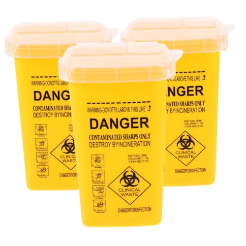 WEKAMOS 3 Stück Sharps Container mit Flip deckel Tragbarer Abfallbehälter für Scharfe Gegenstände Leichtes Design mit Griff Geeignet für Medizinische Abfälle zu Hause Kliniken von WEKAMOS
