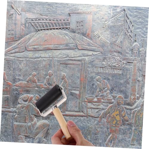 WEKAMOS 3 Stück Teiliges Gummiwalzen Roller aus Gummi mit Holzgriff Leichtes Druckgrafik Werkzeug für gleichmäßiges Auftragen von Farbe und Kleber bei Bastel Kunstarbeiten von WEKAMOS