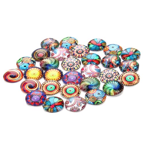 WEKAMOS 30 Stück Teiliges Glas patches DIY Ethnisches Muster Schmuckzubehör Runde Flache Rückseite Kreative Glas deko für Ohrringe Manschettenknöpfe Vielseitig Einsetzbar von WEKAMOS