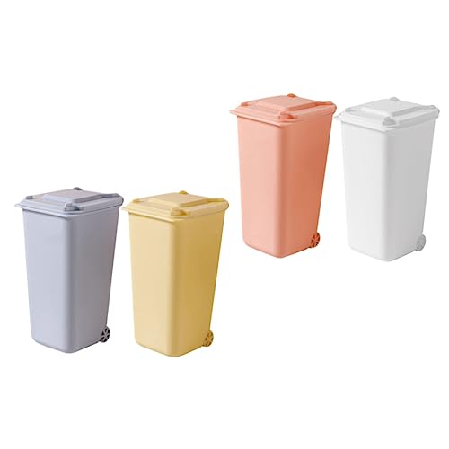 WEKAMOS 4 Stück Mini Desktop Mülleimer mit Deckel Set Tischabfalleimer Schlagfest Praktischer Papierkorb für Büro Schreibtisch und Zuhause von WEKAMOS