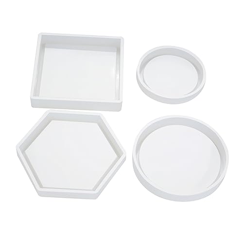 WEKAMOS 4 Stück Teiliges DIY Untersetzer Silikonform für Epoxidharz Gießen Flexible Wiederverwendbare Formen Quadratisch Sechseckig Groß Rund Klein Rund Leicht zu Entformen und Reinigen von WEKAMOS