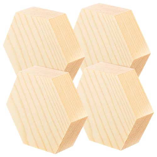 WEKAMOS 4 Stück Unlackierte Sechseckige Holzscheiben Hochwertigem Kiefernholz Breit Blanke DIY Bastelrohlinge für Gravur Malerei Untersetzer Handgefertigte Dekorationen von WEKAMOS
