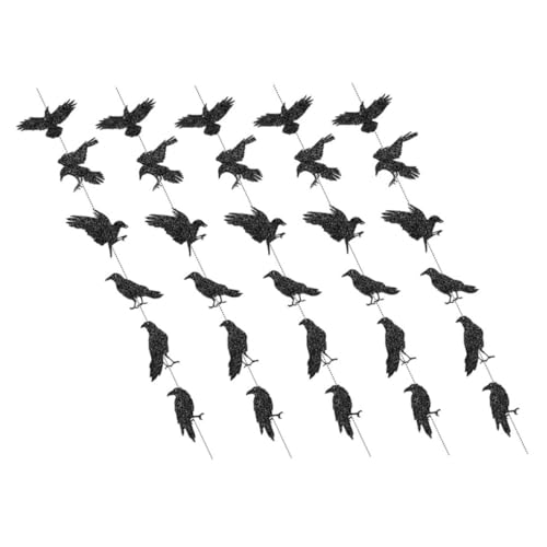 WEKAMOS 5 Stück Teiliges Schwarzes Glitzer-uwarranhäfer für Halloween Glänzende Papiergirlande mit Eleganten Schwarzen Glitzerkrähen Dekorativ für Türen Wände Herd Party Festtagsdeko von WEKAMOS