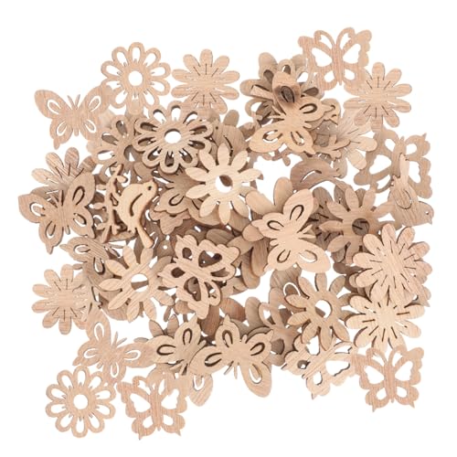 WEKAMOS 50 Stück Teiliges Dekorative Holzscheiben Schmetterlinge Blumen DIY Bastelset Beidseitig Bemalbar Sicher Langlebig für Kreative Malprojekte und Scrapbooking von WEKAMOS