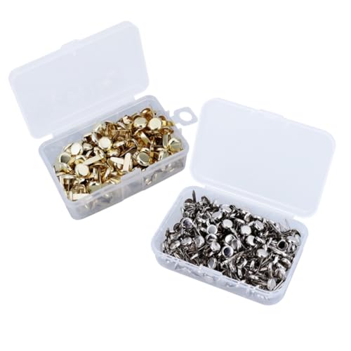 WEKAMOS 500 Stück Metall brads mit Rundkopf Elektroplattiert in Silber und Gold Rostfrei Wasserfest Inklusive Aufbewahrungsboxen für Scrapbooking Basteln und Büroarbeiten von WEKAMOS