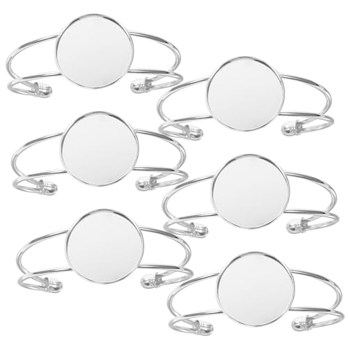 WEKAMOS 6 Stück Runde Armreif Basis aus Kupfer Verstellbare Y Form Silberfarbene DIY Schmuckarmbänder für Charms und Glasanhänger Langlebig und Rostfrei von WEKAMOS