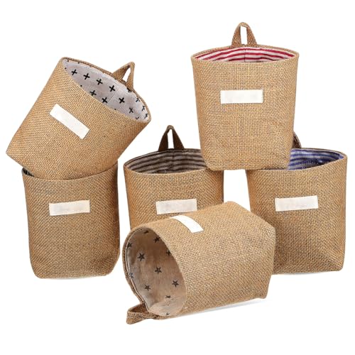 WEKAMOS 6 Stück Teiliges Baumwoll Leinen Hängeorganizer Platzsparende Wandaufbewahrungstaschen mit Rustikalem Muster Vielseitiger Aufbewahrungskorb für Kosmetik Werkzeuge Schlafzimmer und von WEKAMOS