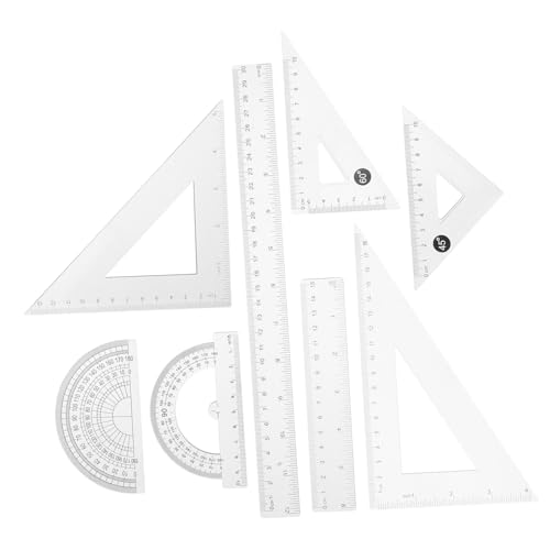 WEKAMOS 8 Stück Dreieckslineal-Set Werkzeug Winkelmesser mit Arm Geometrie mathematisches Lineal Zeichenquadrat dreieckiges Lineal geometrisches Lineal kleines Lineal Plastik Transparent von WEKAMOS