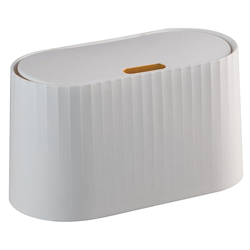 WEKAMOS Desktop Abfalleimer mit Druckdeckel Moderner Tischmülleimer für Büro und Schlafzimmer aus Robustem Material Stilvolles Design Weiß für Kleine Abfälle Aufbewahrungsbox von WEKAMOS