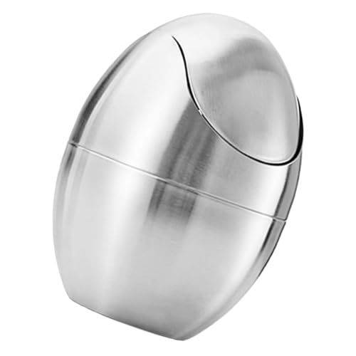 WEKAMOS Edelstahl Mülleimer mit Deckel Kleiner Tischabfalleimer für Badezimmer Büro Küche Eleganter Eiförmiger Haushalt Abfallbehälter Kompakt für Schreibtisch und Arbeitsplatte Leicht zu von WEKAMOS