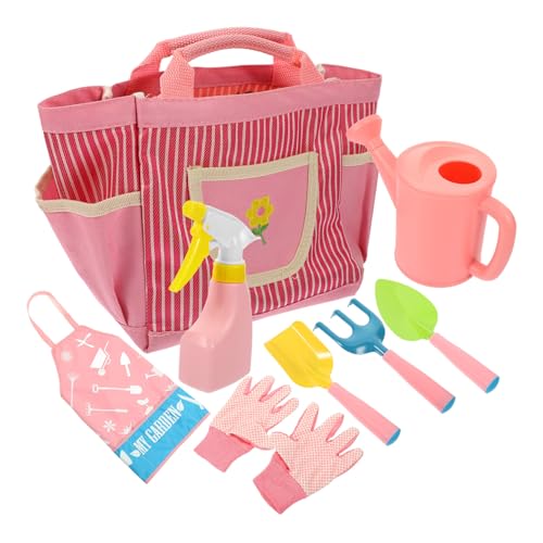 WEKAMOS Gartengeräte Set Teilig Rosa mit Handschuhen Schürze Gießkanne Sprühflasche Metallrechen und Schaufel Ergonomisch Sicher für Mädchen Gartenarbeit von WEKAMOS