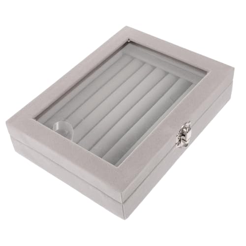 WEKAMOS Große Tragbare Ring Schmuck displaybox mit Transparentem Fenster Grauer Samtoberfläche Kratzfestem Schutz als Organizer und Aufbewahrungskoffer für Halsketten Ohrringe Armbänder WEKAMOS Große Tragbare Ring Schmuck displaybox mit Transparentem Fenster Grauer Samtoberfläche Kratzfestem Schutz als Organizer und Aufbewahrungskoffer für Halsketten Ohrringe Armbänder von WEKAMOS