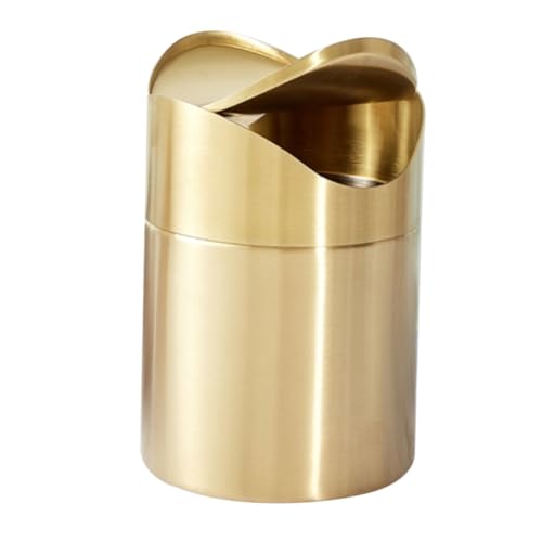 WEKAMOS Kleiner Abfalleimer mit Deckel aus Mini Mülleimer für Schreibtisch Büro Schlafzimmer und Auto Design Gold für Unterwegs und Vielseitig Einsetzbar von WEKAMOS