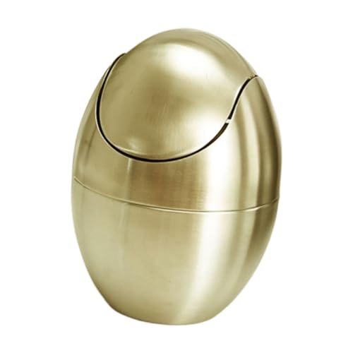 WEKAMOS Mini Abfalleimer Gold mit Deckel Kompakter Schreibtisch Mülleimer für Büro Bad Schlafzimmer Platzsparender Kleiner Desktop Wastebasket Langlebiger Metall Papierkorb von WEKAMOS